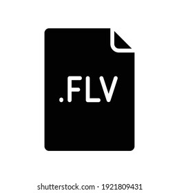 Icono de glifo de formato de archivo FLV. Signo de estilo lineal para concepto móvil y diseño web. Sencillo símbolo sólido. Ilustración vectorial aislada en fondo blanco. EPS 10.