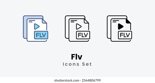 Flv Icons thin line and glyph vector icon stock illustration