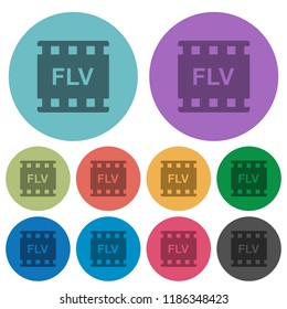 FLV movie format darker flat icons on color round background