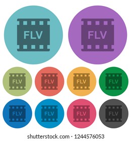 FLV movie format darker flat icons on color round background