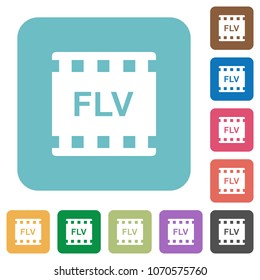 FLV movie format white flat icons on color rounded square backgrounds