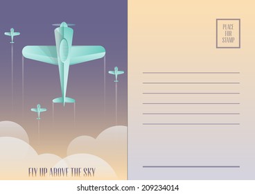 Fly up above the sky. Postcard