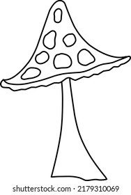 fly agaric, amanita line art on white background, doodle illustration