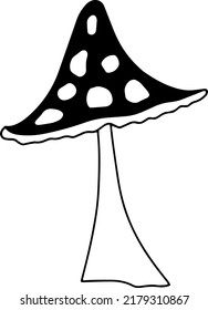 fly agaric, amanita silhouette on white background, doodle illustration