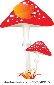 fly agaric. Autumn leaf on the mushroom. Vector graphics