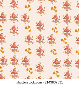 Fly agaric and boletus mushrooms. Seamless vector pattern