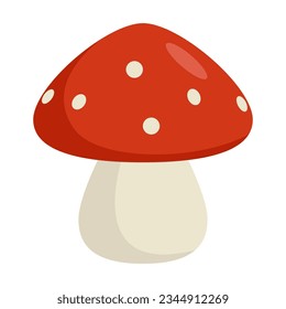 Fly agaric in cartoon style on a white background, vector graphic.