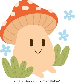 Fly Agaric Character With Flowers Vector Illustration