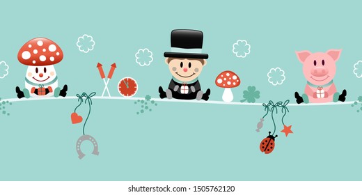 Fly Agaric Chimney Sweep And Pig Icons New Years Eve Turquoise