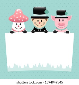 Fly Agaric Chimney Sweep And Pig With Label Dots Turquoise