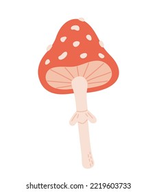 Fly agaric. Cute amanita with red hat and white spots. Hand-drawn colored flat vector illustration isolated on white background.