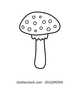 Fly agaric in doodle style in black. Vector illustration in a linear style. It is perfect as a logo, icon or element for coloring