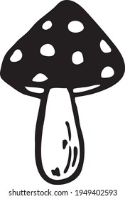 Fly agaric drawn vector doodle illustration. Isolated on white background. Hand drawn simple element