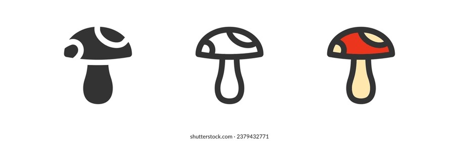 Fly agaric editable icon, mushroom with red cap and white dots, simple outline flat style vector illustration.