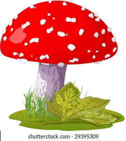 Fly agaric in a grass. Vector Illustration