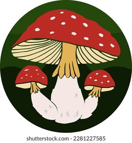 Fly agaric green circle icon. Vector illustration. Forest poisonous plant.