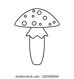 The fly agaric icon. The black outline of a poisonous lamellar mushroom. Herbaceous plant. Fly agaric is a symbol of toxic substances and poisoning. Vector illustration isolated on a white background.