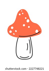 Fly agaric icon. Red mushroom with white dots, ingredient for making potions and poisons. Witchcraft, magic and sorcery. Imagination and fantasy, fairy tale. Cartoon flat vector illustration