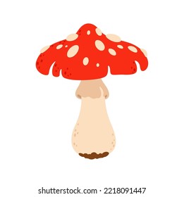 Fly Agaric Inedible Fungi, Cartoon Icon. Vector Poison Fungus With Red Cap And White Dots. Halloween Symbol, Potion Ingredient Poison Food