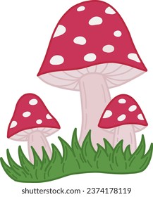 Fly agaric, setas venenosas incomestibles del bosque. Esbozo de una ilustración vectorial de una agaría de mosca brillante. Hermosas setas rojas con manchas blancas.