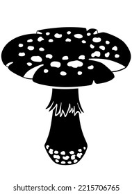 Fly agaric, large poisonous mushroom - vector silhouette picture for logo or pictogram. Amanita - poisonous spotted mushroom for icon or sign