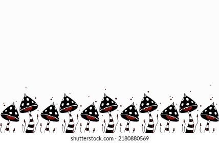 Fly agaric magic mushroom banner with copy space for trance music album cover or festival flyer