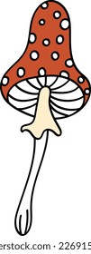 Fly Agaric Mushroom in 70s or 60s Retro Trippy Style. Amanita 1970 Icon. Seventies Groovy Flowers. Cartoon Childish Doodle Hand Drawn Vector Illustration.