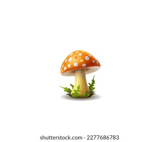Fly agaric mushroom in cartoon style on a white background. Vector illustration, print for background, print on fabric, paper, wallpaper, packaging.