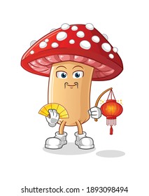 fly agaric mushroom Chinese with lanterns illustration. character vector