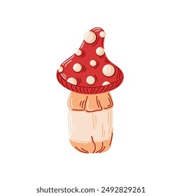 Fly Agaric mushroom in flat style. Autumn design of toxic red mushroom with white dots. Vector illustration isolated on a white background.