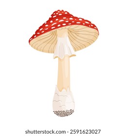 Fly agaric mushroom. Hand drawn trendy flat style isolated icon. Poisonous toadstool Amanita Muscaria, Inedible mushroom. Magic mushroom symbol autumn and summer woodlander. Vector illustration