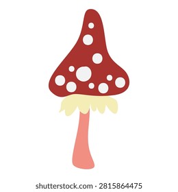 Fly agaric mushroom. Hand drawn vector flat. Poisonous amanita. A dangerous ingredient in witch potions. Death cap. Halloween holiday. Inedible. Botany. Color illustration.