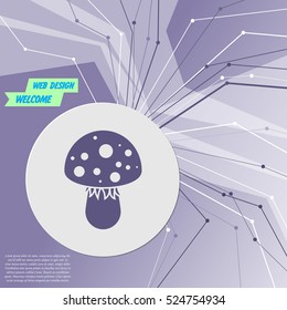 fly agaric mushroom icon on purple abstract modern background. The lines in all directions. With room for your advertising. Vector illustration