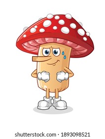 fly agaric mushroom lie like Pinocchio character. cartoon mascot vector