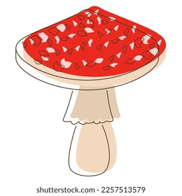 Fly agaric mushroom lineart. Edible Organic mushrooms. Truffle brown cap. Forest wild mushrooms types. Colorful vector illustration isolated on white background.