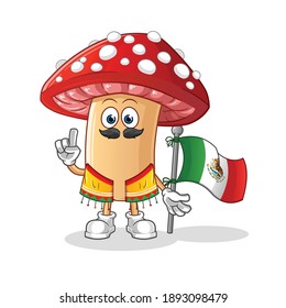 fly agaric mushroom Mexican with traditional cloth and flag character. cartoon mascot vector