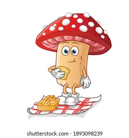 fly agaric mushroom on a picnic cartoon. cartoon mascot vector