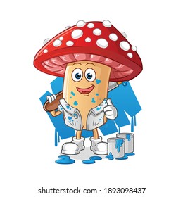fly agaric mushroom painter illustration. character vector