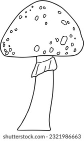 Fly agaric mushroom poisonous plant with spots doodle linear cartoon coloring