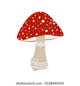 Cogumelo de mosca agárico com chapéu vermelho e pontos brancos, cogumelo de Amanita muscaria, ilustração isolada de vetor de desenho animado