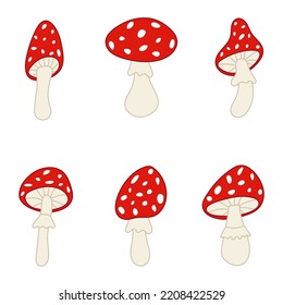 fly agaric mushroom set isolated vector