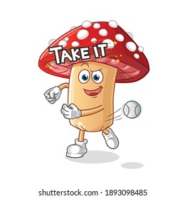 fly agaric mushroom throwing baseball vector. cartoon character
