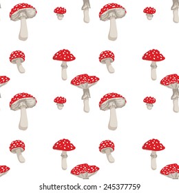 Fly agaric mushrooms seamless pattern.