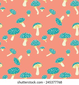 Fly agaric mushrooms seamless pattern.