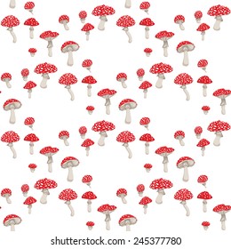 Fly agaric mushrooms seamless pattern.