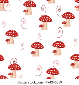 Fly agaric mushrooms seamless pattern.