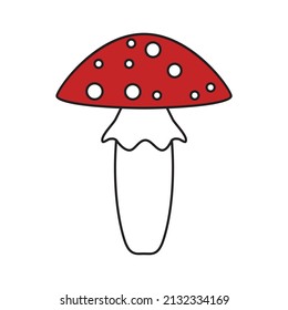 Fly agaric. A poisonous mushroom with a bright red hat and white dots. A symbol of venom and poisoning. Vector illustration isolated on a white background for design and web.