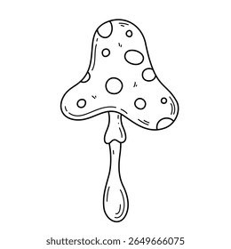 Fly agaric poisonous mushroom in doodle style. Hand drawn vector illustration isolated on white background