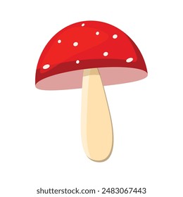 La mosca agaric es roja. Un hongo con una gorra roja y una pata blanca. Ilustración vectorial plana.