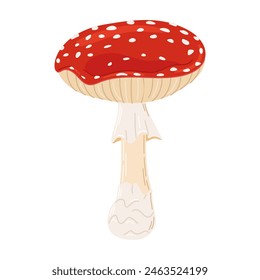 Mosca de setas venenosas rojo agárico. Dibujado a mano Amanita muscaria. Hongo de bosque alucinógeno y psicodélico. Hongo mágico de estilo plano de moda aislado en blanco. Ilustración vectorial